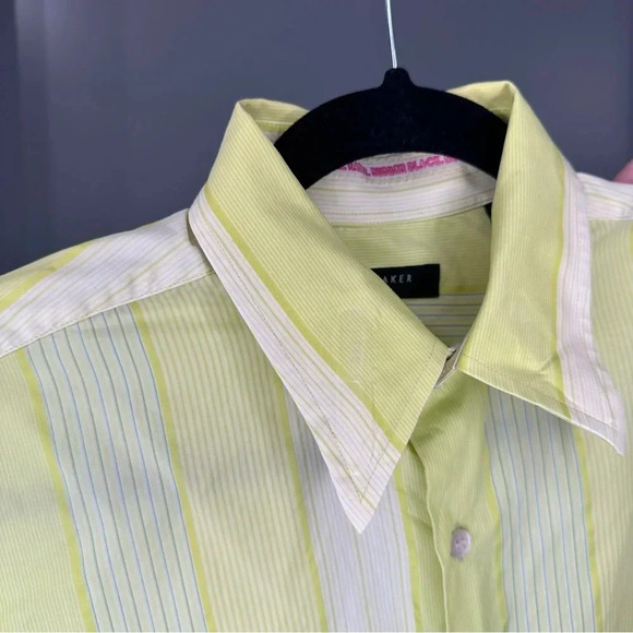 Ted Baker Button Down Shirt French Cuff Sleeve Green Stripe Size 3 Small - Picture 3 of 8